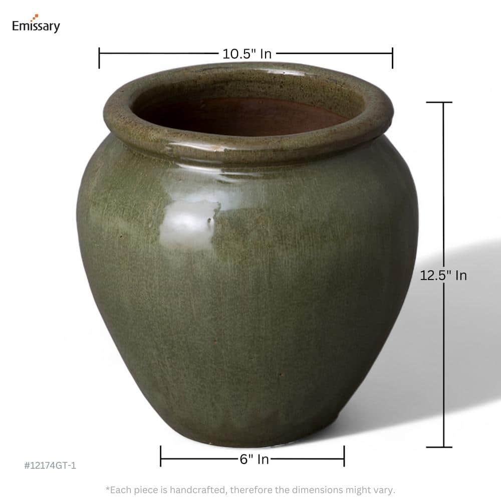 Tea Green Ceramic 13" Round Rimmed Indoor/Outdoor Planter