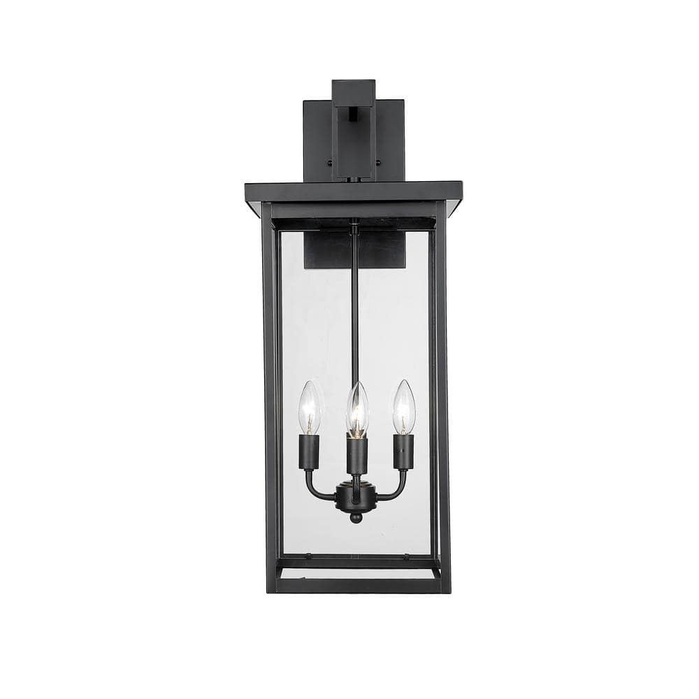 Black Steel 27" Outdoor Wall Sconce with Clear Glass Shade