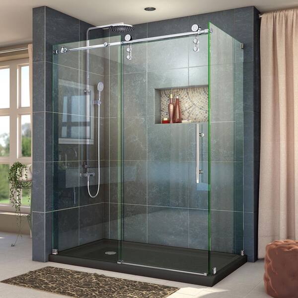 DreamLine Enigma-Z 44-3/8 to 48-3/8 in. W x 76 in. H Frameless Corner Sliding Shower Enclosure in Polished Stainless Steel