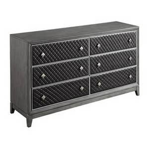 Gray, Silver, and Nickel 6-Drawer 64 in. Wide Dresser Without Mirror