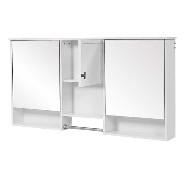 55 in. W x 28.7 in. H Rectangular Wall-Mount Medicine Cabinet with Mirror, Adjustable Shelf, Soft-Closing Hinges
