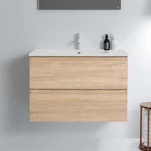 Modern 18 in. W x 30 in. D x 20.5 in. H Wall Hung Bath Vanity Cabinet with Top in Light Oak