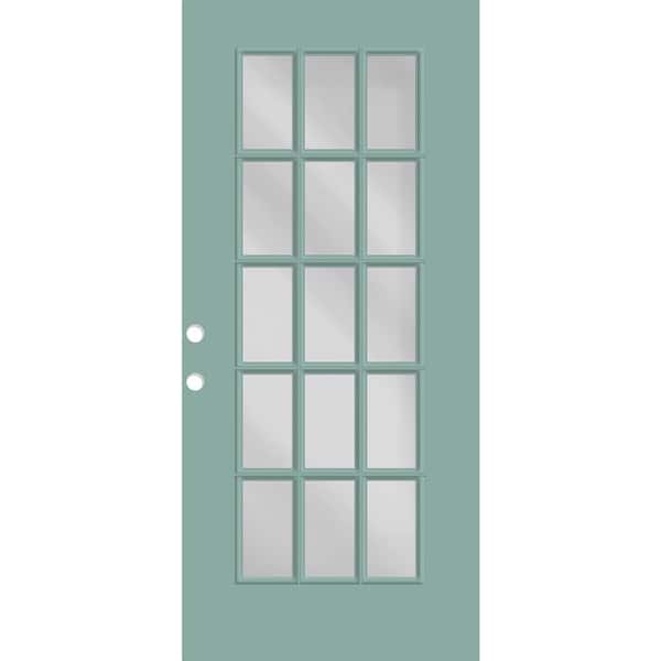Steves & Sons Reliant 32 in. x 80 in. Right-Handed FullLite 15L SDL Clear Glass Quarry Finish Fiberglass Front Door Slab
