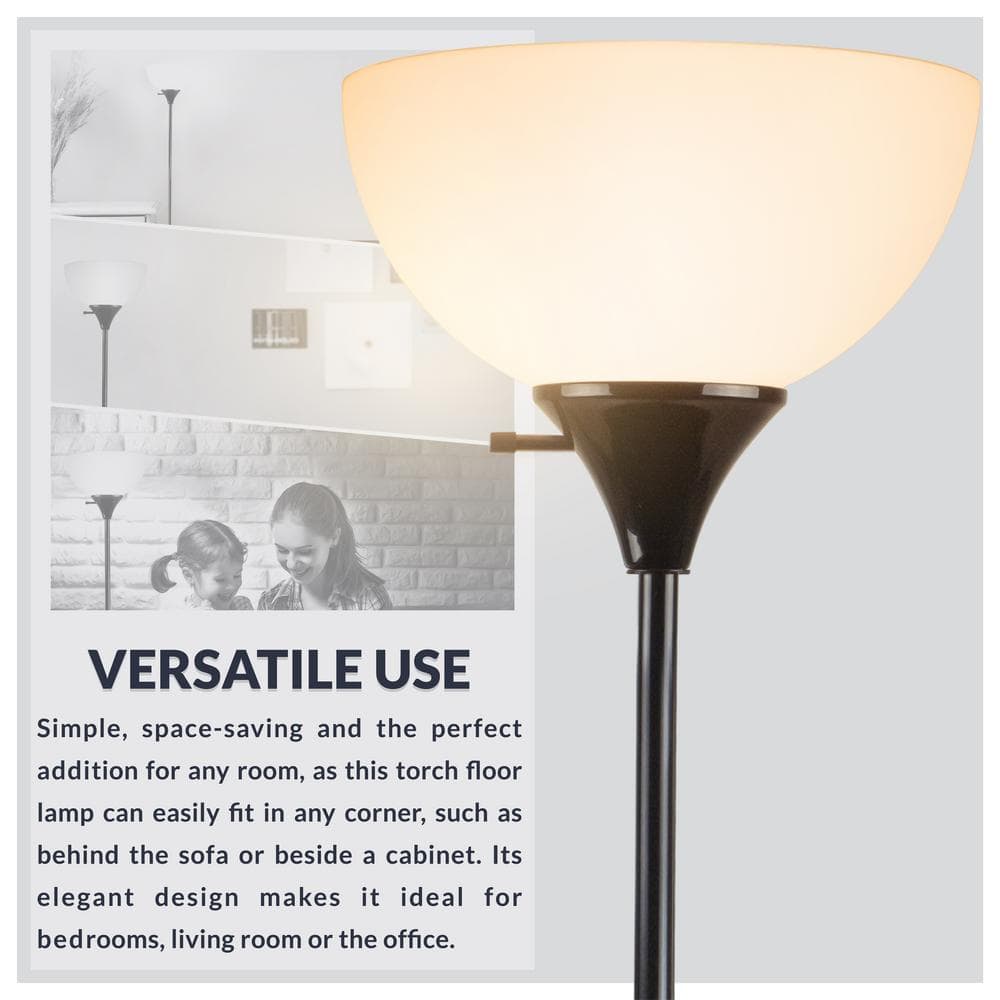 Charles 71" Black Torchiere Plastic Floor Lamp with LED Bulb