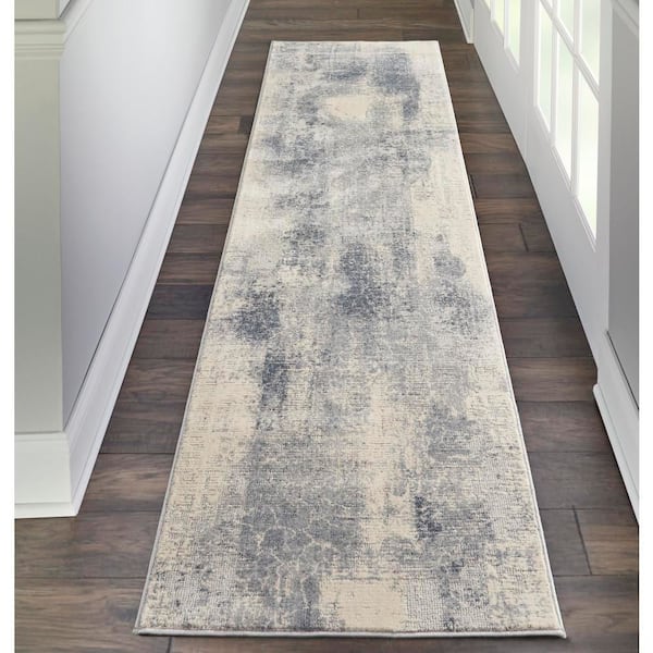 Rustic Textures Blue/Ivory 2 ft. x 8 ft. Abstract Contemporary Kitchen Runner Area Rug