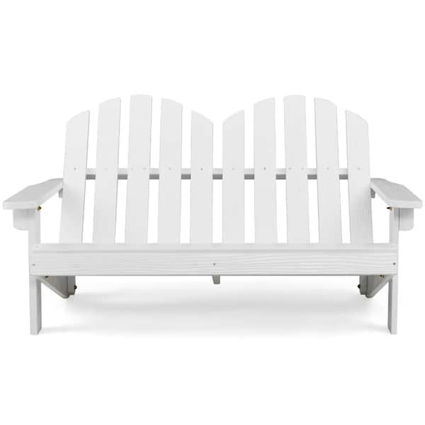 Gymax White Solid Wood Kid Adirondack Chair Loveseat Backrest Arm Rest for 2 Person Patio