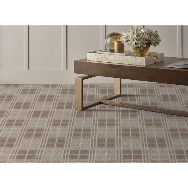 Checkerboard Bark/Quarry Brown 12 ft. 27 oz. Wool Pattern Carpet - Installation Required