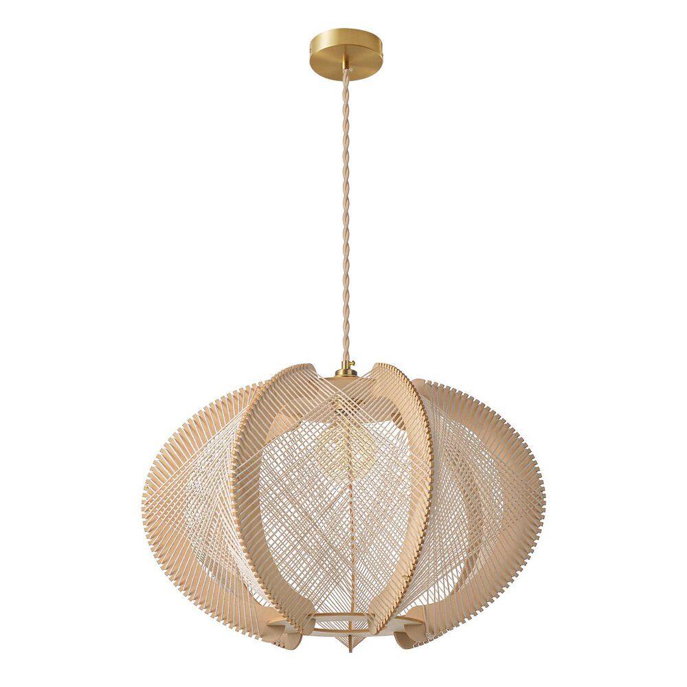 1 Light Natural Wood and Cotton Rope Pendant Light, Handwoven Lantern-Style Chandelier, No Bulbs Included 24 in. price history on PriceWatchPro
