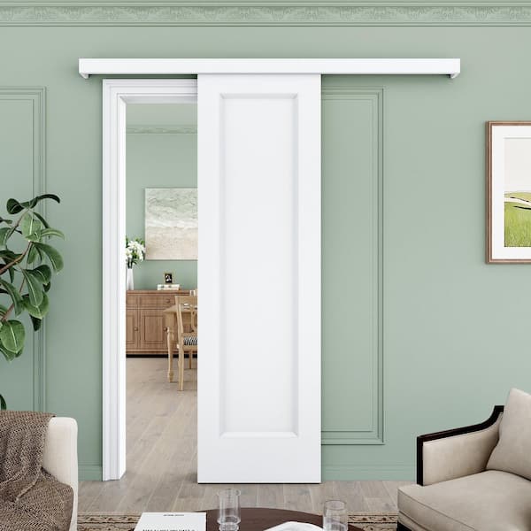 24 in. x 80 in. Hidden Track Style 1 Panel White Primed MDF Waterproof Sliding Barn Door with Hardware Kit