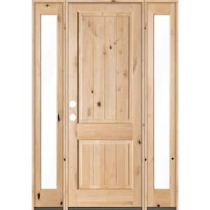 64 in. x 96 in. Rustic Knotty Alder Square Top VG Unfinished Right-Hand Inswing Prehung Front Door/Full Sidelites