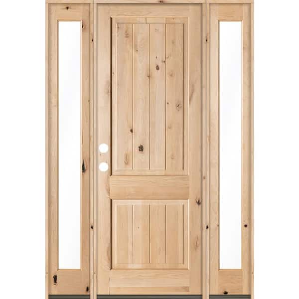 Krosswood Doors 64 in. x 96 in. Rustic Knotty Alder Square Top VG Unfinished Right-Hand Inswing Prehung Front Door/Full Sidelites