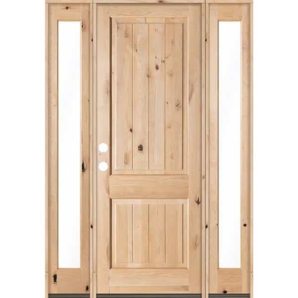 Krosswood Doors 70 in. x 96 in. Rustic Alder Square Top VG Clear Low-E Unfinished Wood Right-Hand Prehung Front Door/Full Sidelites