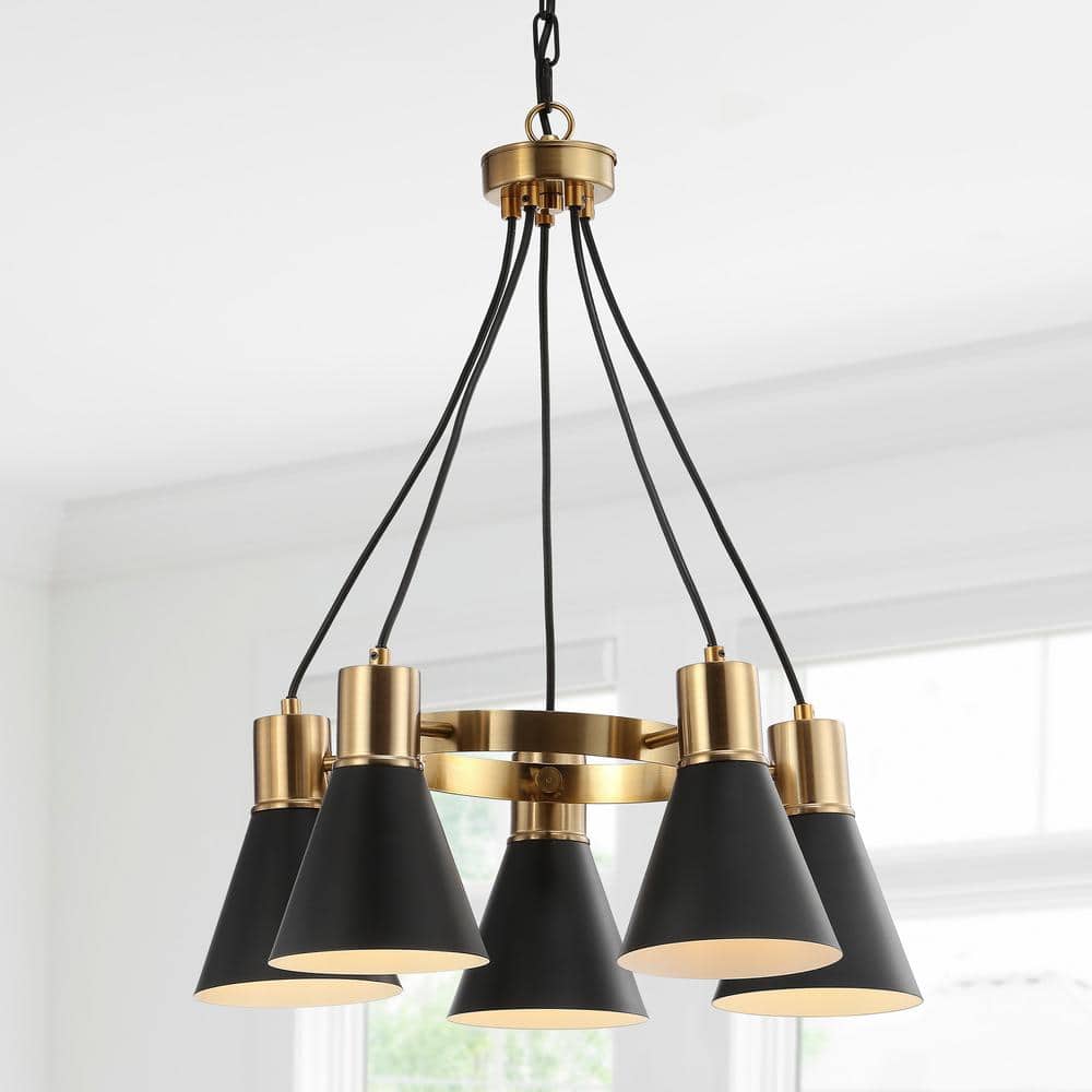 Markle 22" Matte Black & Brass Gold 5-Light LED Chandelier
