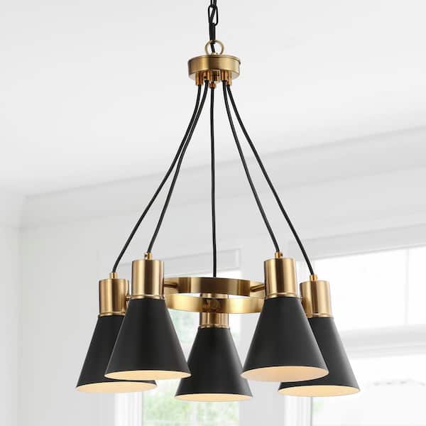 JONATHAN Y Markle 22" 5-Light Metal LED Chandelier, Black/Brass Gold