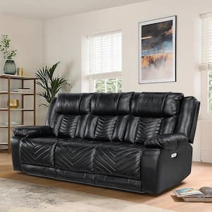Durant 87 in W Pillow Top Arm Faux Leather Rectangle Power Double Reclining Sofa in Black
