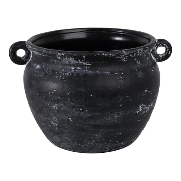 Black Ceramic Round Textured Jug Decorative Planter (12.25 in. W x 8 in. H)