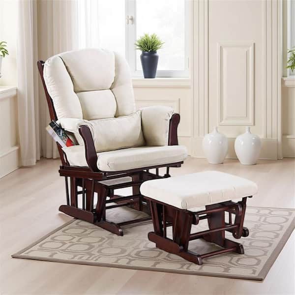 Noni Beige and Espresso Brown Polyester Glider Recliner Chair