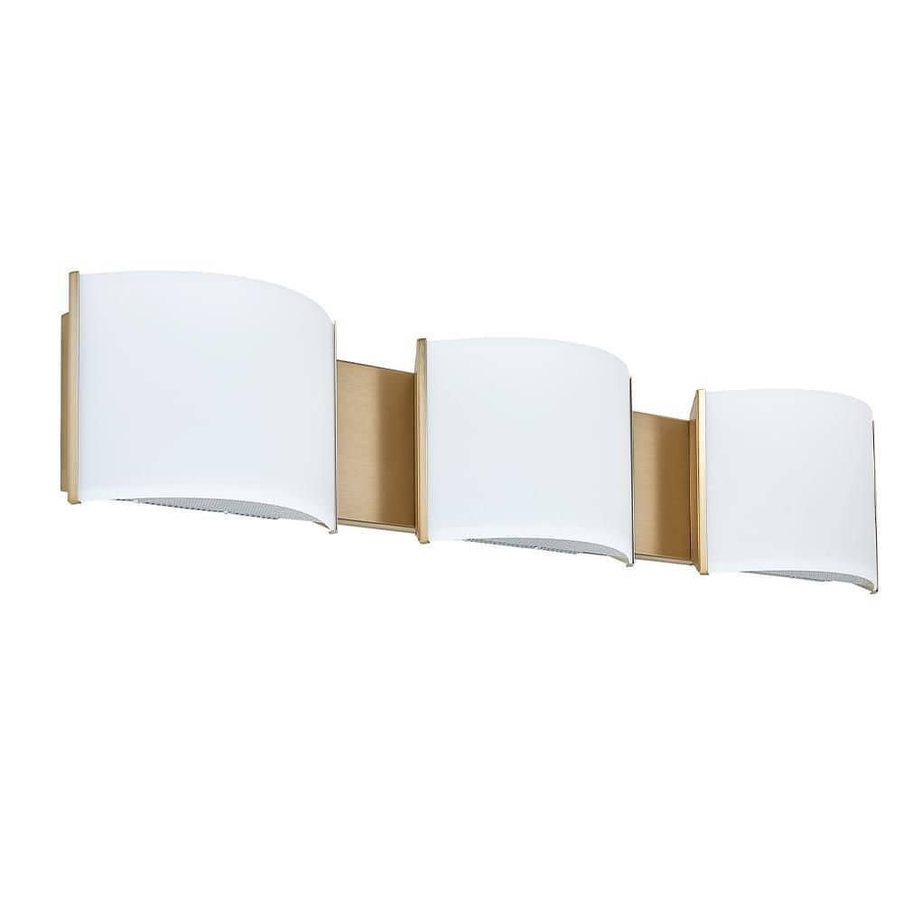 30 in. 3-Light Gold LED Vanity Light Bar with White Acrylic Shades
