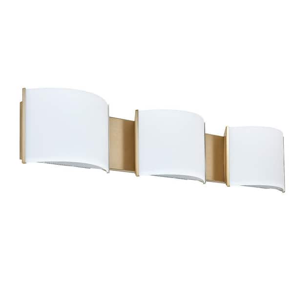 Unbranded 30 in. 3-Light Gold LED Vanity Light Bar with White Acrylic Shades