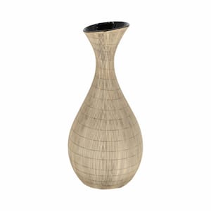 13 in. Ivory/Beige Ceramic Textured Sorori Decorative Vase