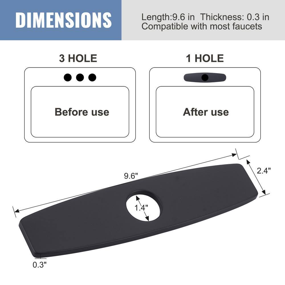 9.6 Inch Matte Black Stainless Steel Kitchen Sink Faucet Hole Cover Plate