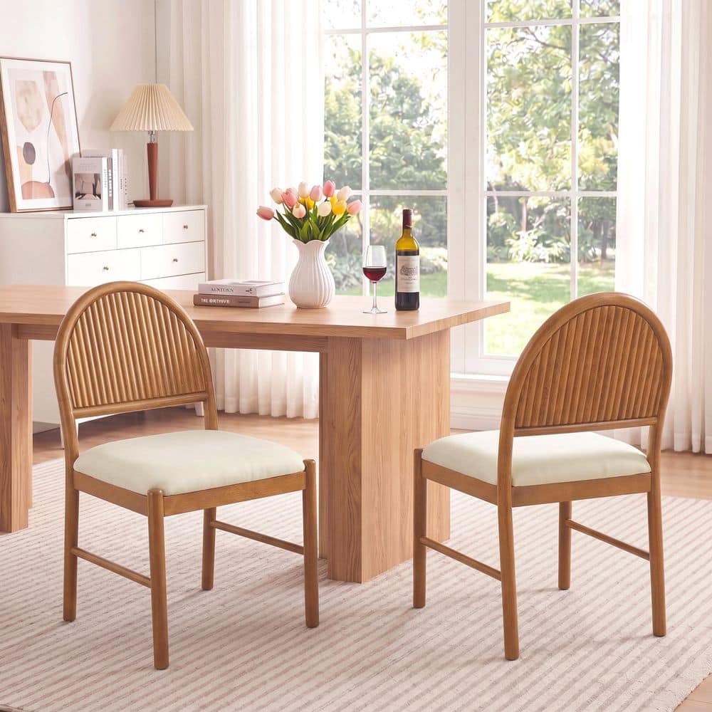 Lily Modern Beige and Walnut Wood Fabric Dining Chair with Textured Ribbed Backrest, (Set of 2) price history on PriceWatchPro