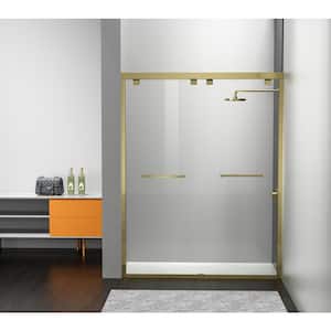 Simply Living 60 in. W x 76 in. H Semi-Frameless Sliding Shower Door in Brushed Gold with Clear Glass