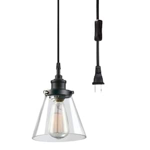 Jackson 1-Light Matte Black Plug-In Pendant with Clear Glass Shade