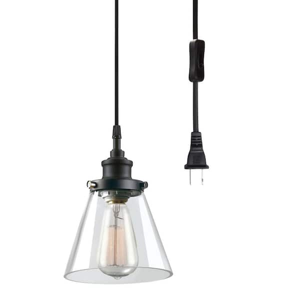 Globe Electric Jackson 1-Light Matte Black Plug-In Pendant with Clear Glass Shade