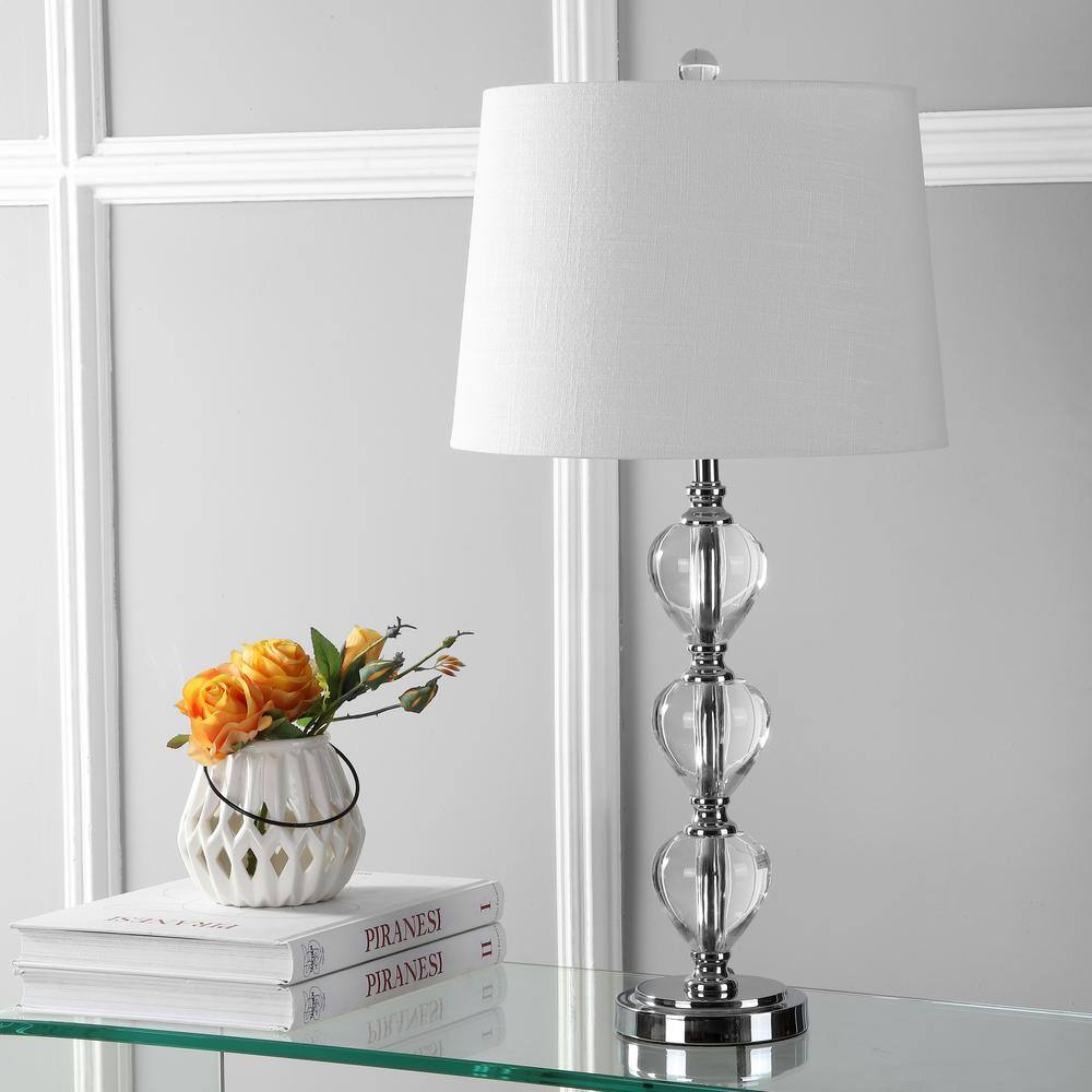Clear Crystal and Steel 27" LED Table Lamp with Cotton Shade
