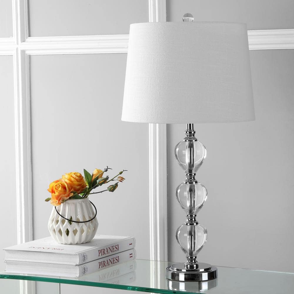 Clear Crystal and Steel 27" LED Table Lamp with Cotton Shade