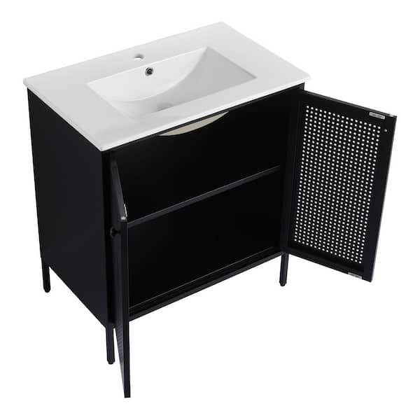 30.0 in. Freestanding Black Bath Vanity with White Ceramic Sink Top Unassembled
