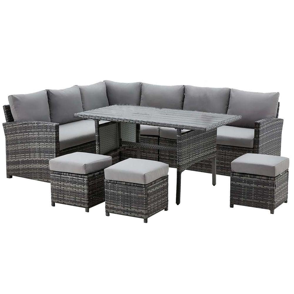 7-Piece Wicker Outdoor Sectional Set with Cushion Navy Gray, Ottomans price history on PriceWatchPro