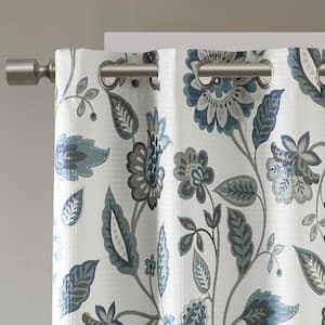Laurel Aqua Floral Polyester 50 in. W x 95 in. L Room Darkening Curtain