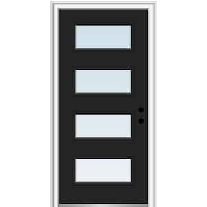 32 in. x 80 in. Celeste Left-Hand Inswing 4-Lite Clear Painted Fiberglass Smooth Prehung Front Door, 4-9/16 in. Frame