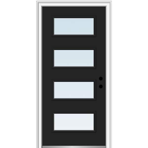 MMI DOOR 36 in. x 80 in. Celeste Left-Hand Inswing 4-Lite Clear Painted Fiberglass Smooth Prehung Front Door, 4-9/16 in. Frame