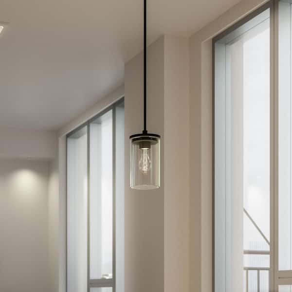 Crosby 1-Light Black Contemporary Shaded Kitchen Mini Pendant Hanging Light with Clear Glass