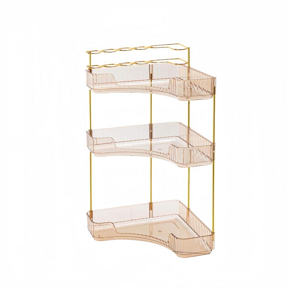 Amber Gold 3-Tier Corner Bathroom Organizer Countertop with Makeup Brush Holder, Corner Counter Storage for Bathroom price history on PriceWatchPro