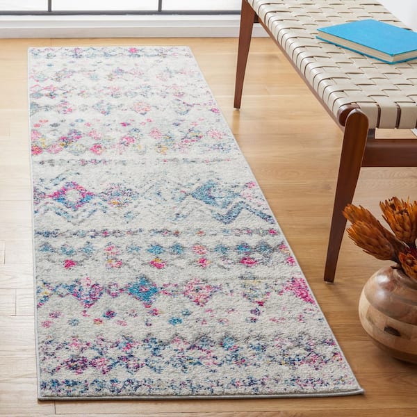 Madison Grey/Purple 2 ft. x 12 ft. Geometric Floral Runner Rug