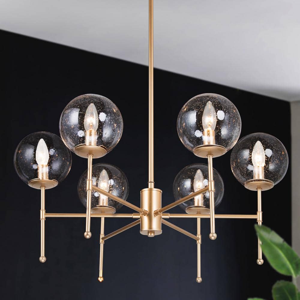 Uolfin Mid-Century Dining Room Chandelier 6-Light Modern Brass Gold  Candlestick Chandelier with Seeded Glass Shades M7FA6FHD24040ZM - The Home  Depot
