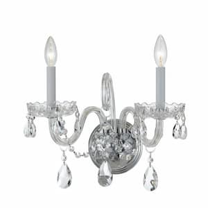 Traditional Crystal 15 in. 2-Light Polished Chrome Wall Sconce