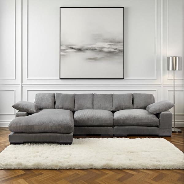Keira 147.5 in. Square Arm 5-Piece Polyester Reversible Chaise Sectional Sofa in Charcoal with Removable Cushions
