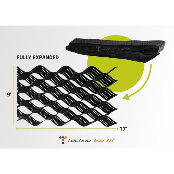 Techno Earth 9 ft. x 17 ft. x 4 inch Geocell Black Honeycomb Ground Grid HDPE Plastic Paver (160 sq. ft.)