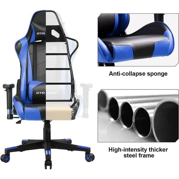 Lucklife Blue Gaming Chair Ergonomic Triple Back Support Breathable Leather  Reclining Rocking Computer Chair HD-GT666-BLUE - The Home Depot