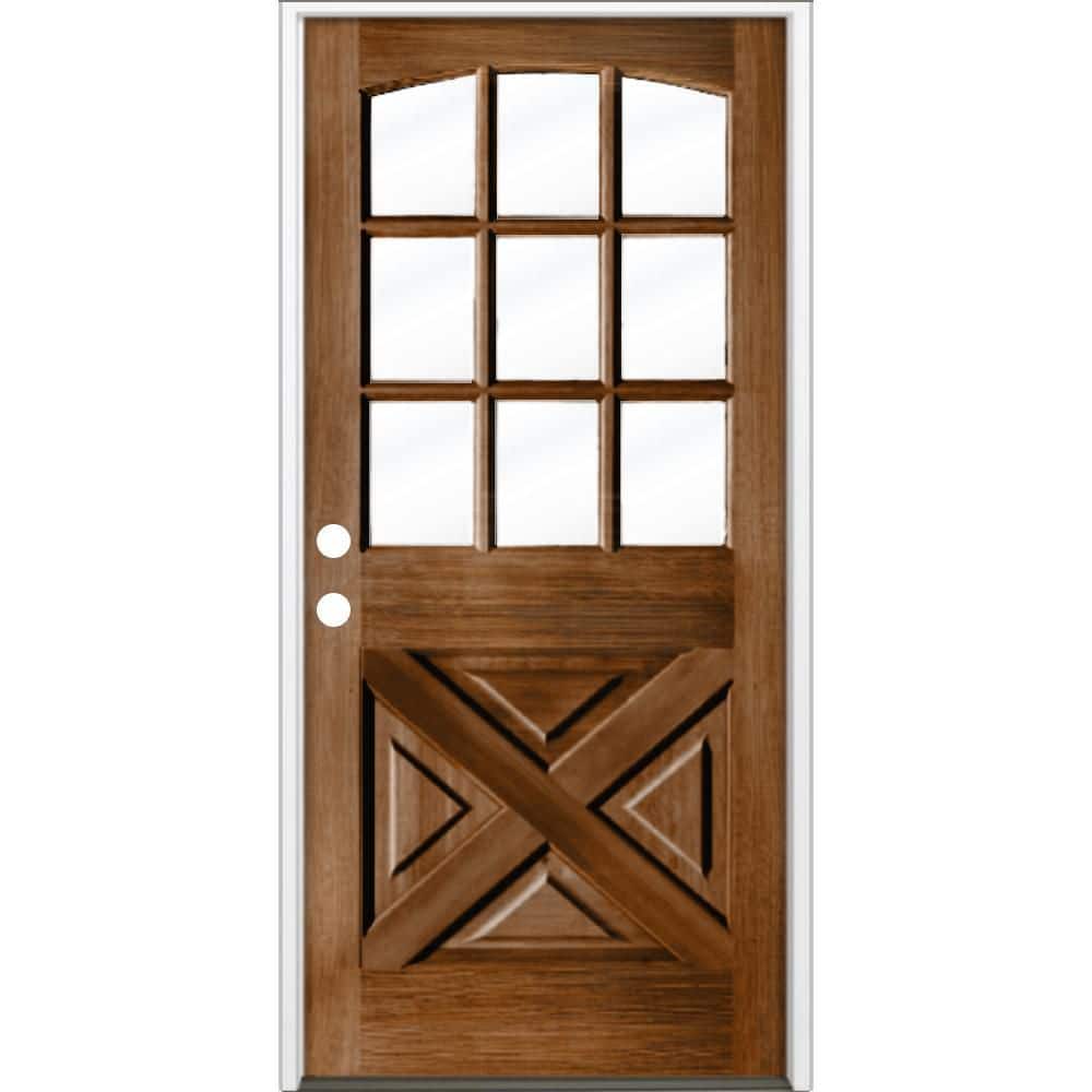 36 in. x 80 in. Farmhouse X Panel RH 1/2 Lite Clear Glass Provincial Stain Hemlock Prehung Front Door price history on PriceWatchPro