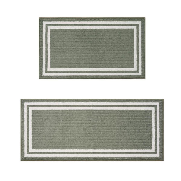 Debbie Double Border 2-Tone Ivory/Sage 2 ft. x 5 ft. Border Polypropylene 2-Piece Rug Set