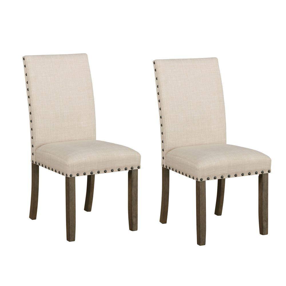 Benjara Beige and Brown Fabric Nailhead Trim Dining Chair (Set of 2