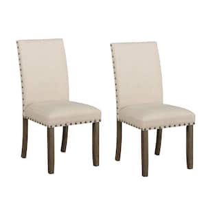 Beige and Brown Fabric Nailhead Trim Dining Chair (Set of 2)