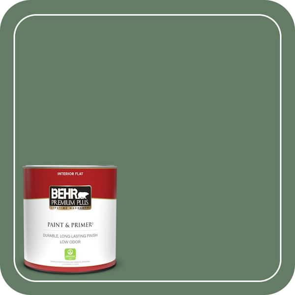 BEHR PREMIUM PLUS 1 qt. #S410-6 Greener Pastures Flat Low Odor Interior Paint & Primer