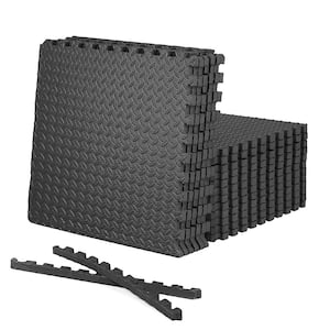 Black 24" W x 24" L x 1" Thick EVA Foam Double-Sided Diamond Pattern Gym Flooring Mat (18 Tiles/Pack) (72 sq. ft.)